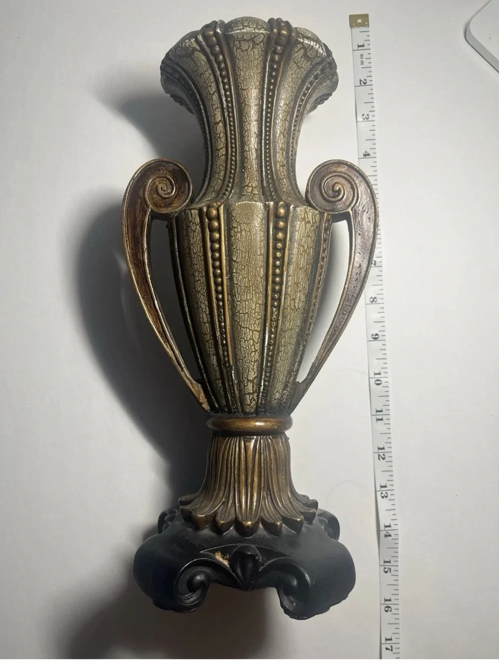 Ornate Decorative Urn Vase Tuscan Style Gold Black Home Decor 15”